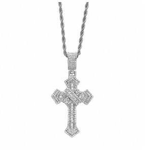 Men youth jazz dance rapper singers hip hop three-dimensional full diamond cross pendant necklace Personality nightclub hipster cross pendant necklace